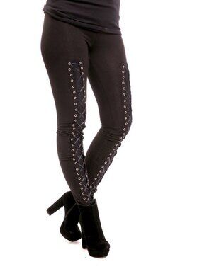 Heartless Y2K Goth Punk Emo Black Corseted Leggings SMALL